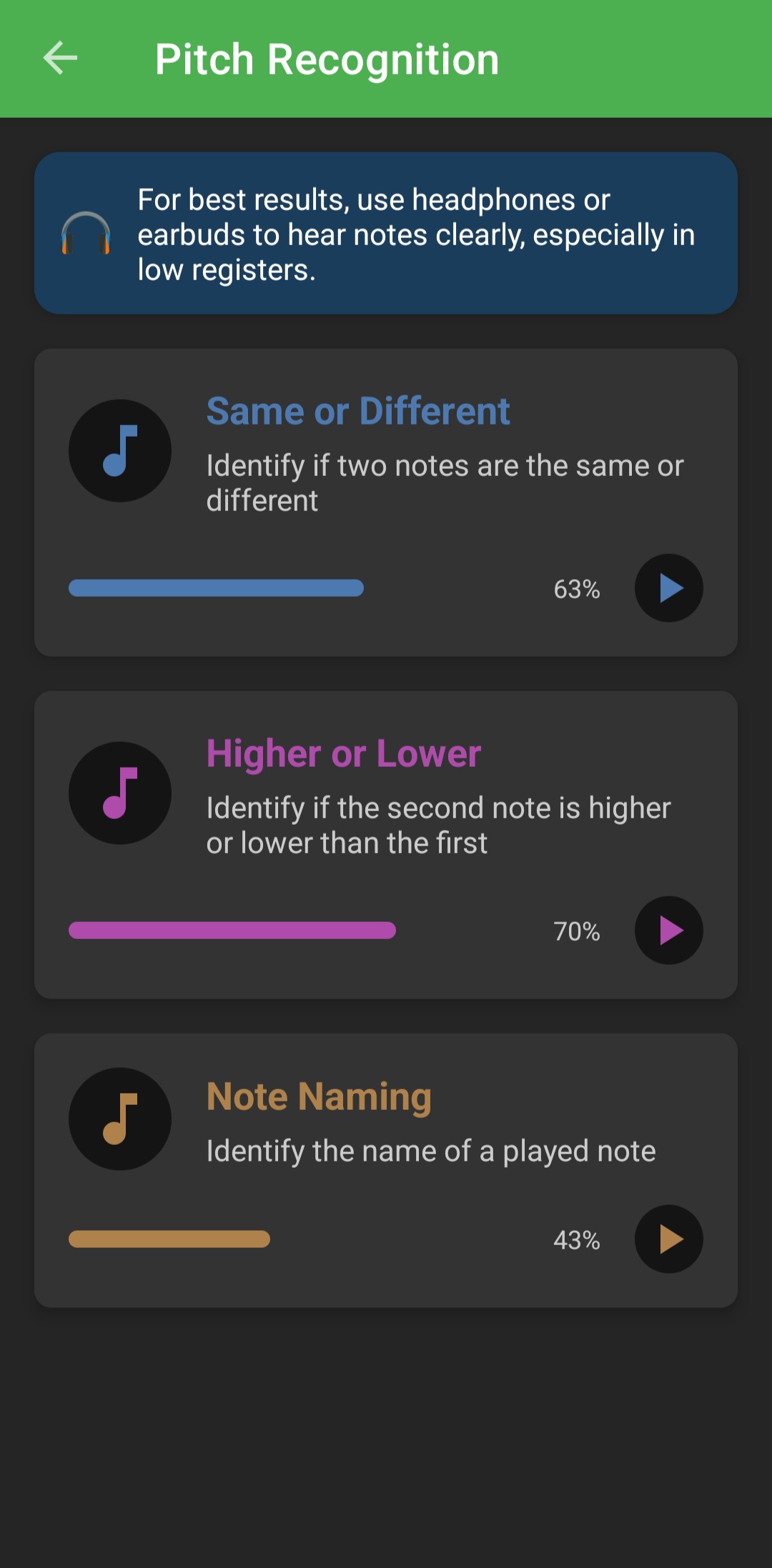 Pitch Recognition Games